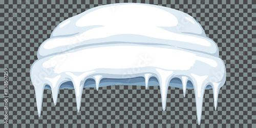 Cartoon White Snow Cloud With Small Blue Icicles Vector Illustration Isolated Winter Weather Symbol Or Floating Game Asset