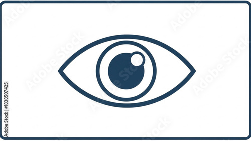 A minimalist, vector line-art illustration of a human eye, contained within a simple rectangular frame. The icon features a dark blue outline, a clearly defined pupil, and a clean white background.