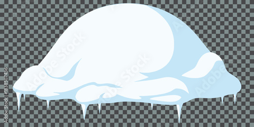 Cartoon Round Snow Mound With Icicles Vector Illustration Winter Ice Heap Isolated On Transparent Background For Game UI Button Or Ground Cover