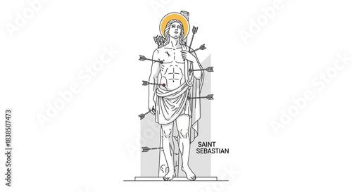 Depiction of Saint Sebastian pierced by arrows, a symbol of resilience and faith, perfect for historical, religious, or artistic themes in your project