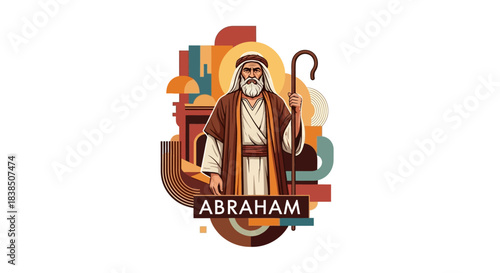 Abraham illustration with geometric shapes, bringing ancient stories to life with a modern, artistic touch, perfect for religious education or historical storytelling projects