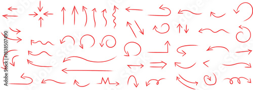 Doddle arrow set, collection of hand drawn arrows, vector set. Colored arrow symbols. Arrow isolated vector graphic elements