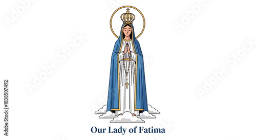 Inspiring graphic of Our Lady of Fatima, a serene symbol of faith and hope for religious designs and spiritual content, perfect for Catholic publications and devotional materials
