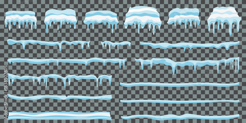 Cartoon Semi Circular Snow Cap With Small Icicles Vector Illustration Winter Ice Dome For Button Or Game UI Isolated Graphic Element