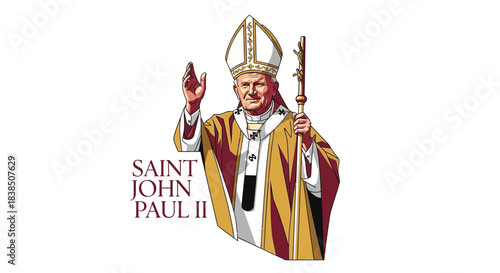 Inspiring graphic of Saint John Paul II giving a blessing, perfect for religious education materials and Catholic publications, a vibrant symbol of faith and hope for the faithful