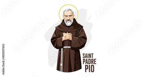 Saint Padre Pio illustration for religious education materials and Catholic publications, a symbol of faith and devotion in a peaceful, spiritual setting