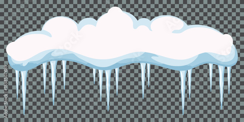 Cartoon Wavy Snow Line With Small Icicles Vector Illustration Winter Ice Divider Or Horizontal Border For Holiday Decoration Isolated Graphic Element