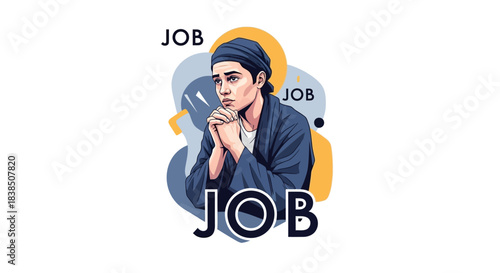 Stressed young man anxiously praying for employment needs amid job market uncertainty and career worries