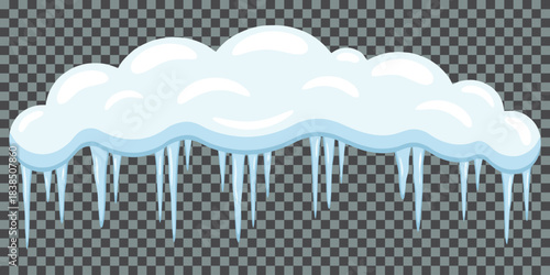 Cartoon Snow Cap With Icicles Vector Illustration Winter Ice Header For Game UI Or Text Box Isolated Graphic Element