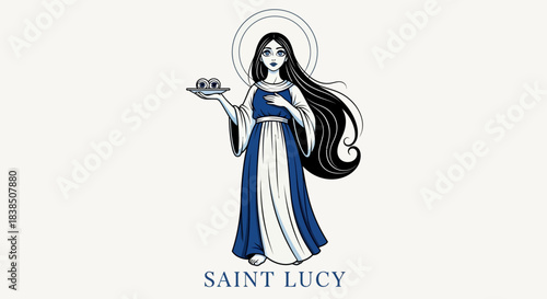 Stunning stylized depiction of Saint Lucy holding a platter with her eyes a beautiful religious icon for faith and protection