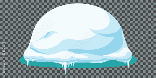 Snow dome illustration with thick icy mound winter frozen pile smooth glossy texture cartoon style cold season element isolated on transparent background detailed vector design