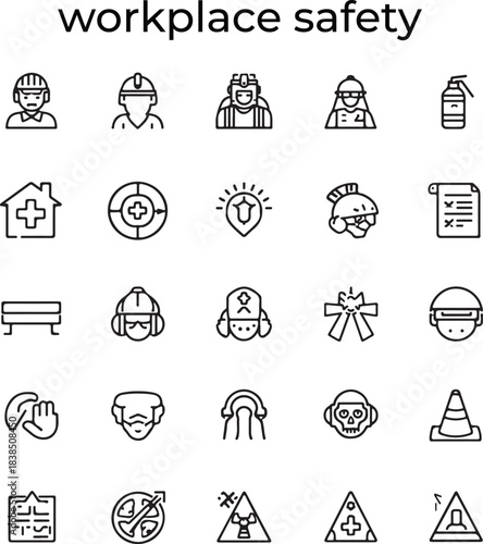 Safety gear icons set: essential protective equipment for workplace safety
