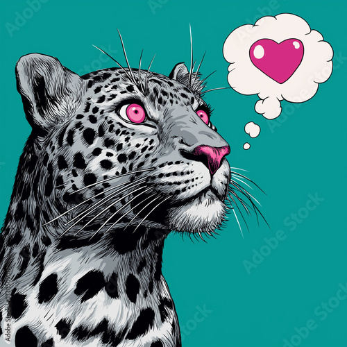 Leopard thinking about Love / Heart in a Thought Bubble 