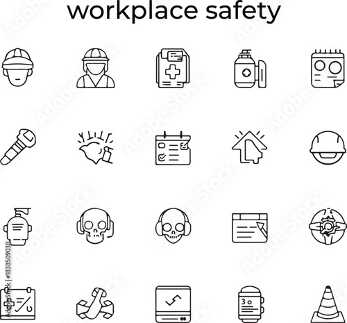 Simple thin-line occupational safety icon set in clean minimal vector style for workplace protection and care.
