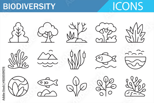 Nature and wildlife biodiversity outline icons collection