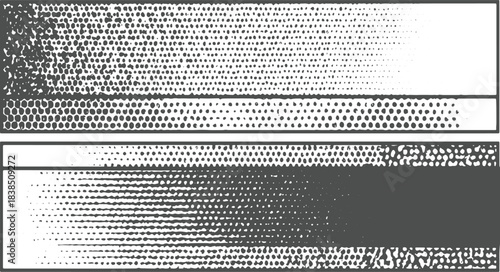 Three horizontal bands of grayscale dot patterns with varying density and size halftone texture 