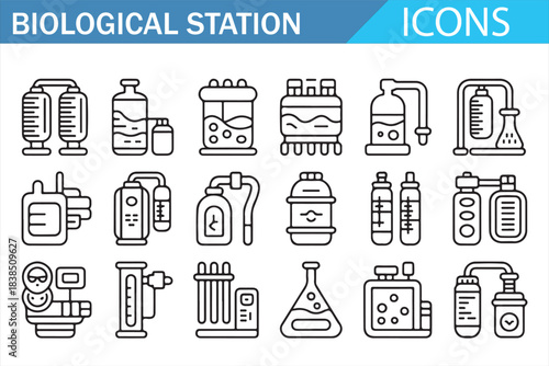 Medical biology and laboratory technology outline icons