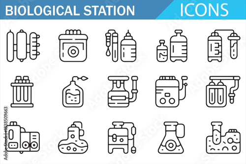 Medical research and bio laboratory vector line icons set