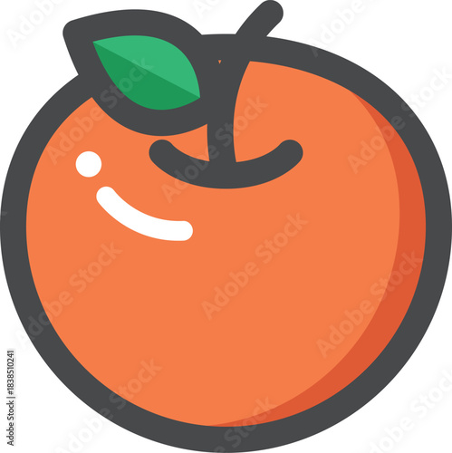 An isolated illustration of a vibrant orange fruit with a green leaf and stem, perfect for healthy eating and natural product designs