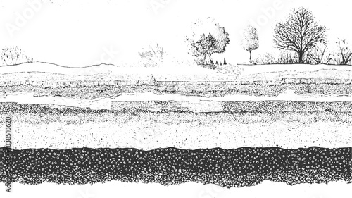 Black and white textured background resembling soil layers and grass roots grunge 
