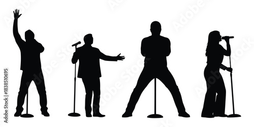 Performers with microphones silhouette singers musicians
