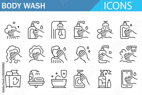 Body wash and hygiene icons for medical and wellness design