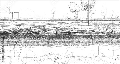 Black and white textured background resembling soil layers and grass roots grunge 
