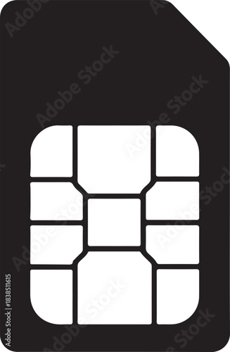Minimalist black silhouette of a sim card representing technology and connectivity