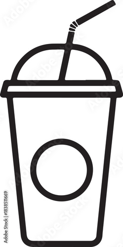 Minimalist black and white vector icon of a disposable coffee cup for beverages