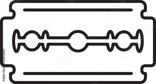 Simple black and white line art illustration of a classic double edged safety razor blade