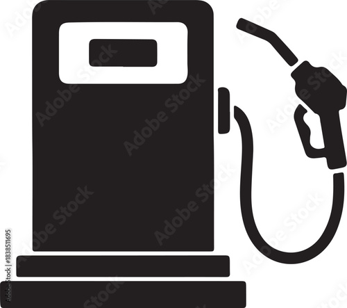 Bold black silhouette icon of a fuel pump on a clean white background