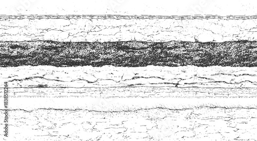 Black and white abstract seismic data representation with layered geological strata and granular texture 