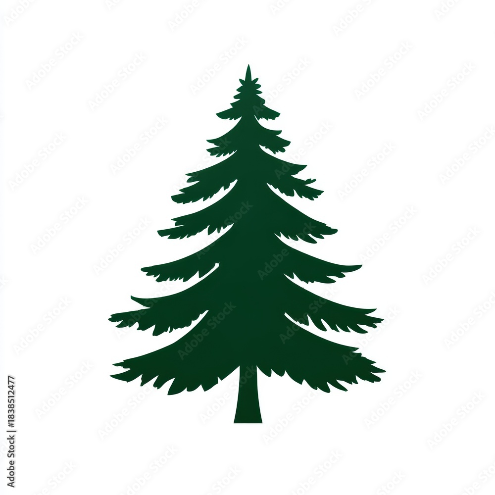 Obraz premium nature icon, dark green pine tree icon stands crisp against a pure white background, symbolizing alpine forests and nature