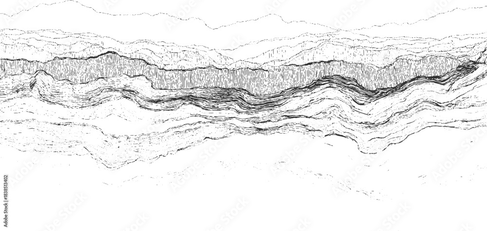 Obraz premium Black and white cross section illustration of layered geological strata with varied textures abstract 