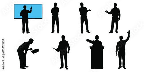 Speaker and presenter silhouettes with presentation screen