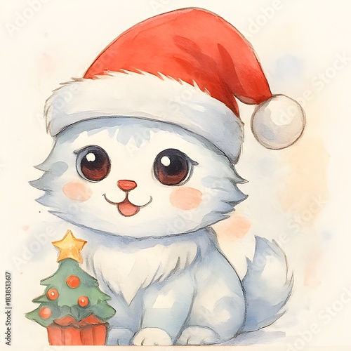 Winter Katzen Bild  - Weihnachts Illustration - Winterzeit Wallpaper - Süßes Tier Design - Katzen Hintergrundbild