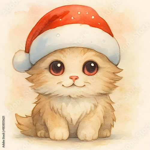 Katze mit Weihnachtsmütze - Weihnachts Illustration - Winter Wallpaper - Süßes Katzen Bild - Katzen Design