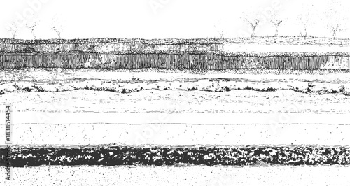 Abstract monochrome pattern of layered textures with organic shapes and dots vector. Black and white textured horizontal stripes with organic patterns and wavy lines abstract background 