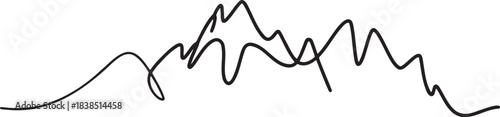 Abstract continuous line drawing depicting jagged mountain peaks range