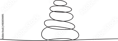 Continuous line art stack of balanced meditation stones for zen concept