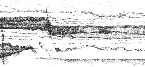 Black and white abstract pattern of layered geological strata and textured rock formations background. textured monochrome wave pattern with rough edges and grainy detail vector 