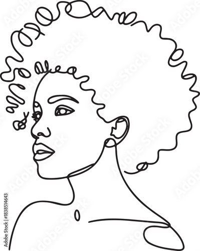 Profile portrait of woman with large voluminous curly afro hairstyle