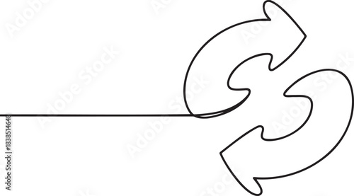 Recycle arrows symbol continuous line drawing for refresh and renewal concept