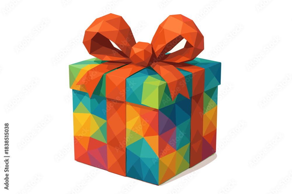 Obraz premium Colorful geometric gift box with orange ribbon and bow