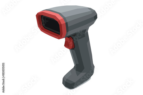 Modern handheld barcode scanner with red accents on white background