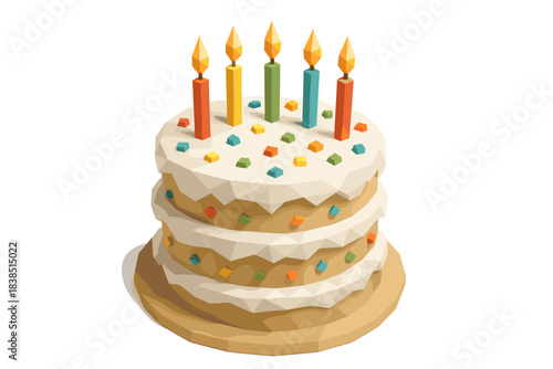 Colorful geometric birthday cake with candles