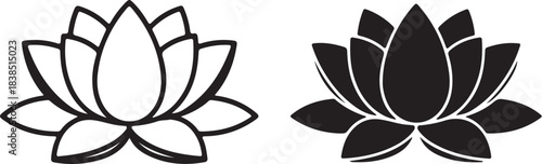 Lotus Flower Icons in Outline and Silhouette Styles nature plant on transparent background