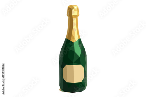 Geometric low-poly champagne bottle with gold foil