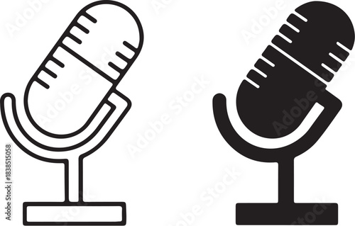 Microphone Icon Outline and Solid Fill on White Background audio sound on transparent background