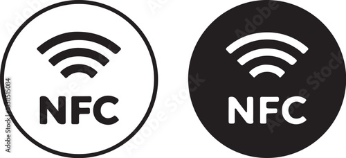 NFC Contactless Payment Icons in White and Black Circles technology on transparent background